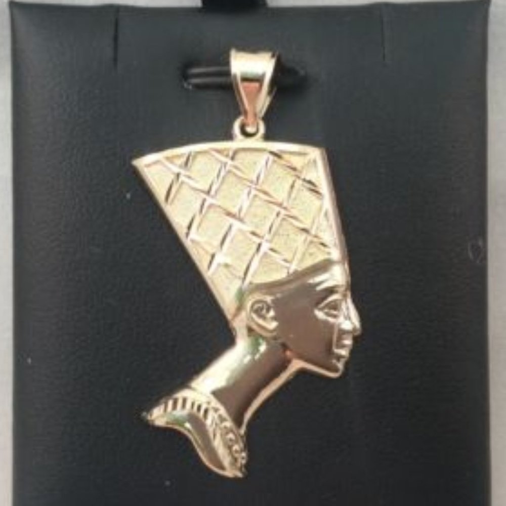 10k Yellow Real Gold Nefertiti Head Pendant Egyptian Queen 3.6gr